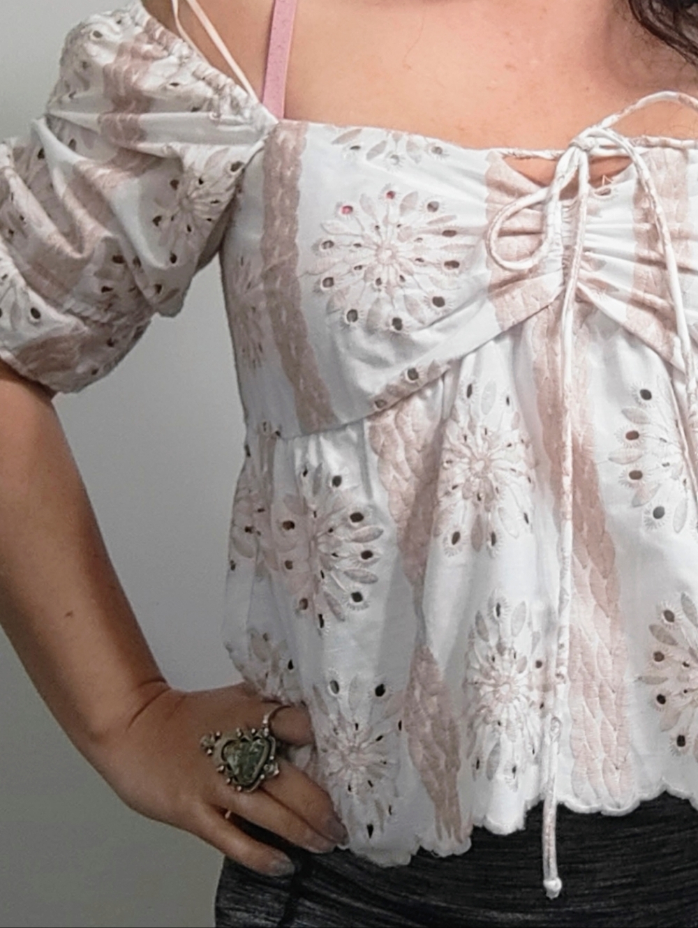 iris White Top with Blush Pink Floral Embroidery